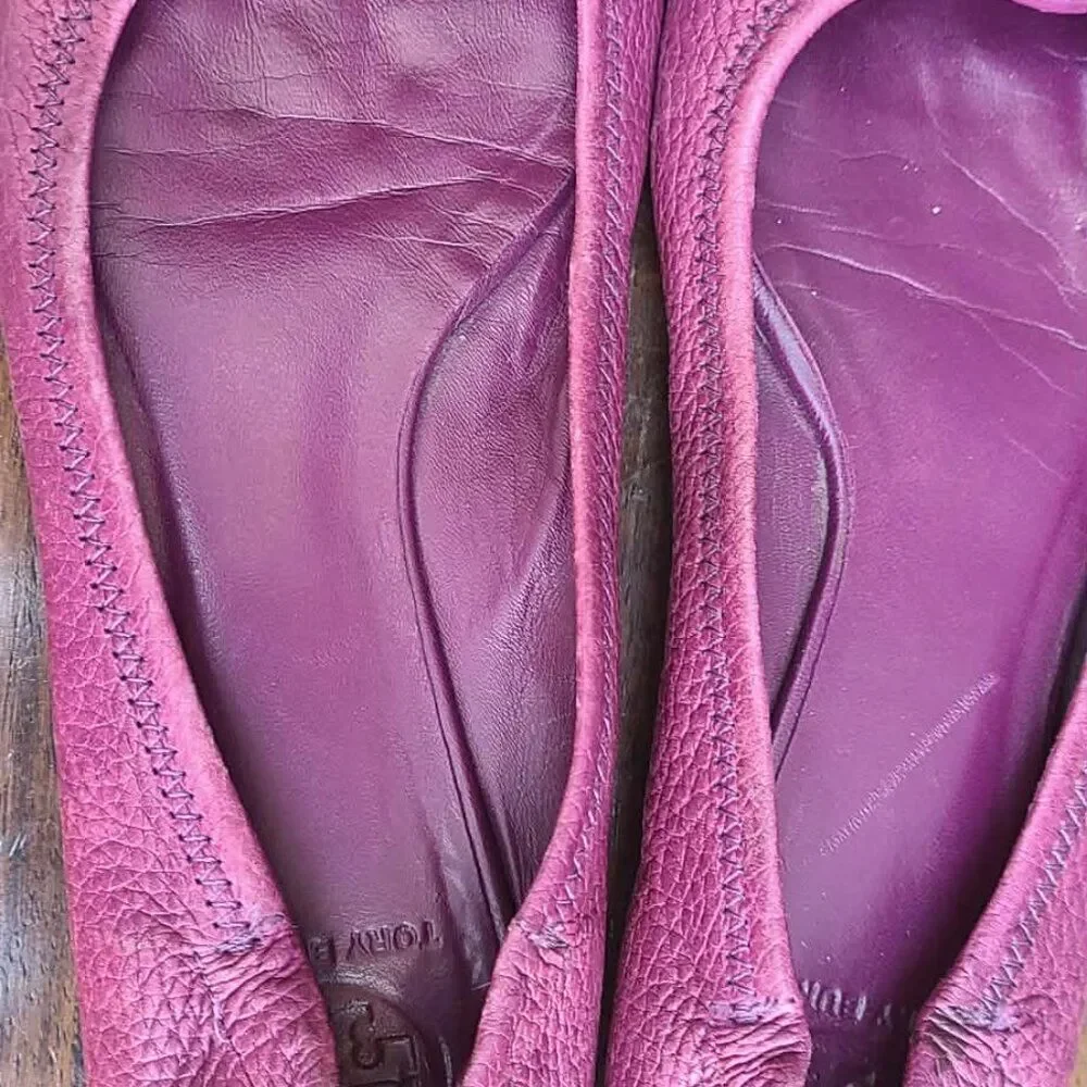 Tory Burch Burgundy Reva Leather Flats size 8 1/2M